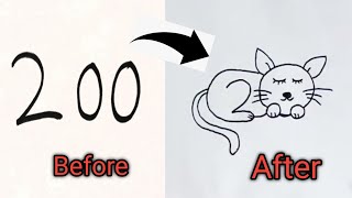 How to draw a cute cat from number 200 cat drawing very easy [upl. by Madelle]