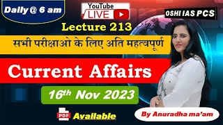 16th November 2023 Current Affairs Today current affair Current Affairs Anuradha Maam [upl. by Ettezyl]