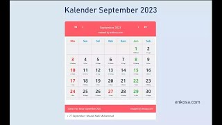 Kalender Bulan September 2023 Lengkap [upl. by Ellened]