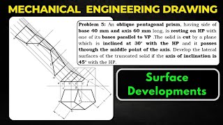 Oblique Truncated Pentagonal Prism Surface Development  Problem 5  Plate 1 amadergyantechnical [upl. by Yruy]