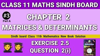 Class 11 Maths Sindh board Chapter 2 Exercise 25 Question 2i new book Matrices amp Determinant [upl. by Ahsiki716]