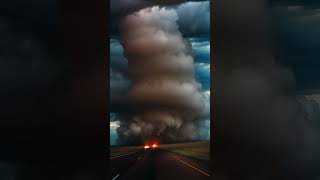 a very large tornado in the sky over a road [upl. by Shiri]