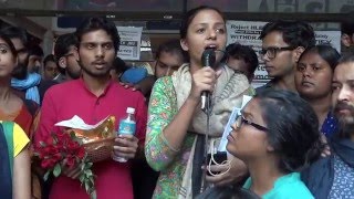 JNUSU Vice President Shehla Rashid speaks at Protest Demo at AC Meeting at SSS I May 10 2016 [upl. by Esilanna889]