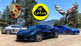 Lotus Emira vs Cayman GTS and Corvette Stingray – Everyday Exotics  Everyday Driver [upl. by Adeuga278]