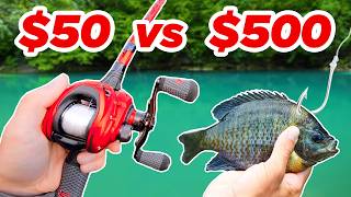 50 vs 500 Budget Fishing Challenge Rod Reel Lures [upl. by Wrennie601]