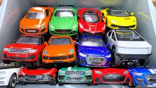 Box full of various miniature cars Peugeot Jaguar Pagani Hyundai Cadillac One Opel DHL 64 [upl. by Yvi]