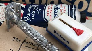 Shaving with Vintage 1930s Barbasol Safety Razor 50s Barbasol Shaving Cream and 50s Razor Blades [upl. by Yeltnerb]