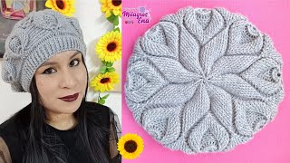 Como tejer la Boina N° 40 a crochet para mujer en punto hojas y estrella en relieves paso a paso [upl. by Way]