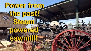 Steam traction engine on the sawmill antique gas engines [upl. by Adnalram]