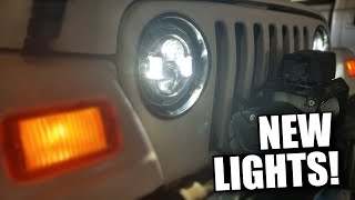 Best Budget Headlight  LX Light LED Headlight Install on my 1998 Jeep TJ Sahara [upl. by Atwater]