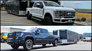 67L HO Powerstroke 500HP VS 66L Duramax Gen 2 L5P 470HP Drag Race Towing 10K Trailer [upl. by Atwater]