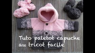 TUTO PALETOT TOP DOWN CAPUCHE TRICOT [upl. by Dragelin397]