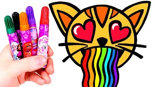 Dibuja y colorea un Gato con arcoiris 🌈😻 Dibujos para colorear para niños [upl. by Reivax]