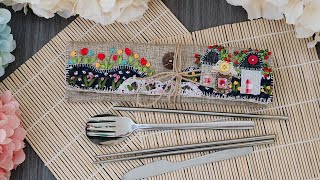 Hand Embroidery Cutlery Pouch  Fabric Scraps Cutlery Pouch  DIY Catlery Holder  Gift Idea [upl. by Mirelle42]