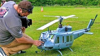 STUNNING BIG RC BELL UH1D HUEY VARIO TURBINE SCALE MODEL HELICOPTER FLIGHT DEMONSTRATION [upl. by Emmeline]