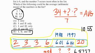 SAT Math  Averages Median List of Real Numbers [upl. by Kati]