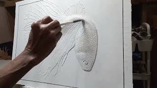 PART 1 HOW TO EMBOSSED PAINTING BETTA FISH USING SKIMMED COAT AND WALL PUTTY [upl. by Saundra231]