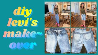 How To Splatter Bleach Cut amp Fray Jeans  DIY  Levis Bermuda Shorts [upl. by Saxen17]