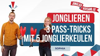 3 PassTricks mit 5 Jonglierkeulen  Jonglierversandde  Passing Tutorial [upl. by Pearce]