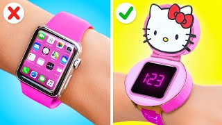 MY MOM MADE ME DIY HELLO KITTY GADGETS💖 Cardboard Crafts and Easy Parenting Hacks by 123 GO [upl. by Pamelina487]