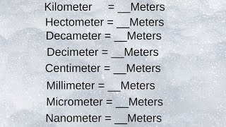 killometer hectometer decameter decimeter meter millimeter micrometer nanometer to meters [upl. by Ponton]