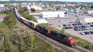 Awesome 4K Aerial View Manifest Train CN 507 Rolling into Moncton NB [upl. by Ymmas999]