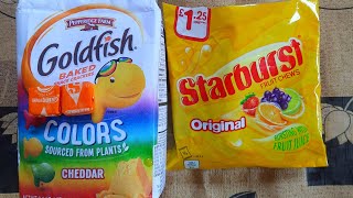 Goldfish Colors Starburst Orange flavour Sandwich Crackers [upl. by Yhtnomit]