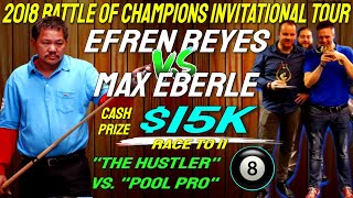 Epic Match between Efren Reyes vs Max Eberle at the 2018 Battle of Champions Invitational Tour [upl. by Nolyarb]