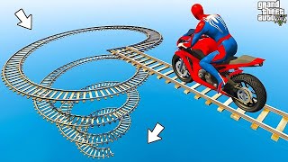 الأبطال الخارقين على القضبان دوامة قمع جسر  SPIDERMAN on Motorcycle in Spiral Bridge Stunt Ride [upl. by Silvestro]