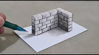 3d drawing wall on paper for beginner step by step [upl. by Ling129]