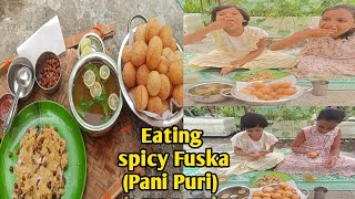 Making Tasty Fuska for children  Eating Fuska Pani puri golgappa water ball [upl. by Cha]