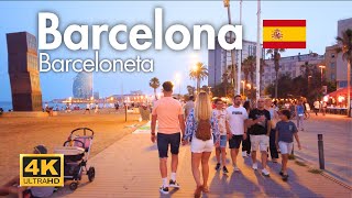 BARCELONETA BEACH BOARDWALK 🇪🇸 SUMMER WALKING TOUR ARCELONA SPAIN 4K [upl. by Eenal]