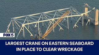 Baltimore Key bridge collapse Largest crane on Eastern Seaboard in place to clear wreckage [upl. by Knarf927]