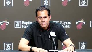 Erik Spoelstra Talks Miami Heat Win vs Knicks Terry Rozier Shot Making Haywood Highsmith Defense [upl. by Errised640]