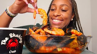 HUGE Spicy Seafood Boil with Shrimp Mussels Corn and Potatoes Mukbang [upl. by Sioled]