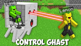 How to CONTROL A GHAST TO TROLL A FRIEND in Minecraft  LEMON VS LIME CONTROL MOB [upl. by Jollenta]