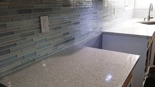 DIY Mosaic Glass Tile Backsplash Installation Zero Experience First Time Ever Detailed With TIPS [upl. by Waddell]