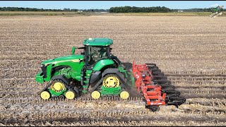 John Deere 8RX 410 Tractor pulling a Kuhn Krause 9 Shank InLine Ripper  Fair Oaks Indiana [upl. by Atile]