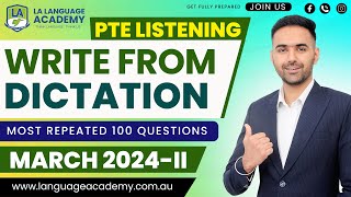 PTE Listening Write From Dictation  March 2024II Exam Predictions  LA Language Academy PTE NAATI [upl. by Adnomar]