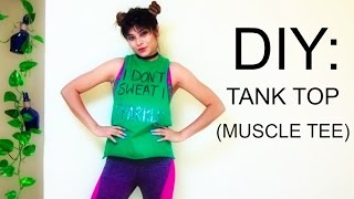 DIY How to Cut TShirts Into Cute Tank Tops with Big Dropping Arm Holes DIY Easy Muscle Tee [upl. by Andel]