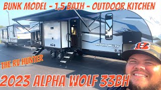 2023 Alpha Wolf 33BH  New Look Bunk Model  15 Bath Outdoor Kitchen [upl. by Elliot]