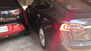 Tesla Model S Self Parking in our Tight Garage [upl. by Ame]