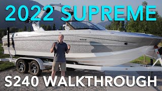 2022 Supreme S240 Walkthrough  All New 24 Foot Wakesurf and Wakeboard Boat by Correct Craft [upl. by Enialahs]