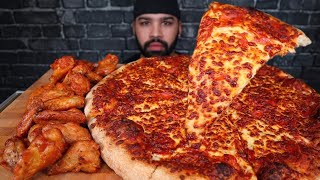 ASMR TRIPLE CHEESE TRIPLE PEPPERONI PIZZA AND WINGS WITH RANCH MUKBANG [upl. by Hardie524]