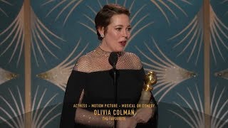 HD Olivia Colman Wins Best Actress  2019 Golden Globes [upl. by Aneloj]