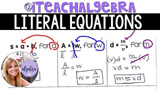 Algebra 1  Literal Equations and Rearranging Equations [upl. by Nosauq907]