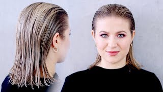 How To Achieve the quotWetquot Slicked Back Hairstyle SUPER EASY [upl. by Ahsata]