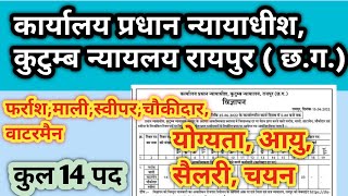 District Court Raipur Vacancy  Kutumb nyayalaya Raipur Bharti [upl. by Darreg174]