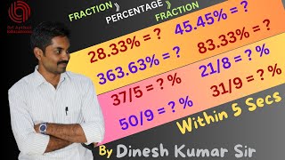 🚀🚀🚀 CONCEPT KINGQUEEN  PERCENTAGE PART 2  Fraction to Percentage to Fraction  In Tamil [upl. by Coleville]