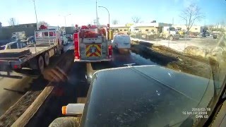 Montreal Fire Department And Burstall Towing Responding to an accident [upl. by Ggerk]